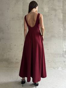 Firerie 女士休闲优雅酒红色露背连衣裙，A字裙摆，适合派对、节日和万圣节等场合。另有冬季连衣裙、圣诞连衣裙、新年服装、优雅派对礼服和毕业礼服可供选择。 - 酒紅色 - 查看 5