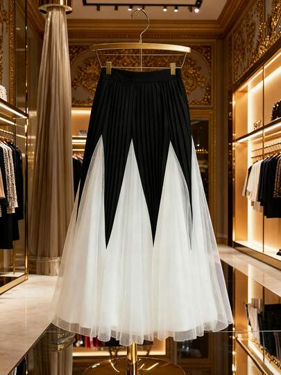 GlowEve Women's Casual Everyday Contrast Color A-Line Pleated Skirt