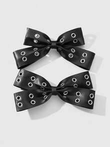 ROMWE Grunge Punk قطعتان من مشابك الشعر بتصميم عصري من الجلد الأسود مزينة بفراشة مناسبة للاستخدام اليومي أو كهدية للأعياد والمناسبات مثل عيد الهالوين - أسود-12 - مشاهدة 4