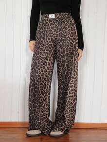 SILVIA DI SANTO Quần dài thường ngày họa tiết da báo cho nữ - màu nâu - Xem 3