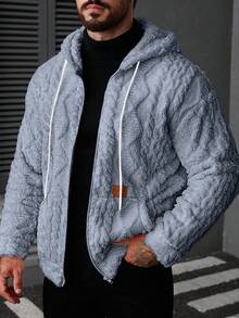 Manfinity CasualCool Áo khoác nỉ dài tay có mũ trùm đầu màu trơn tối giản dành cho nam, màu xám, có khóa kéo. - Màu xanh lam - Xem 1