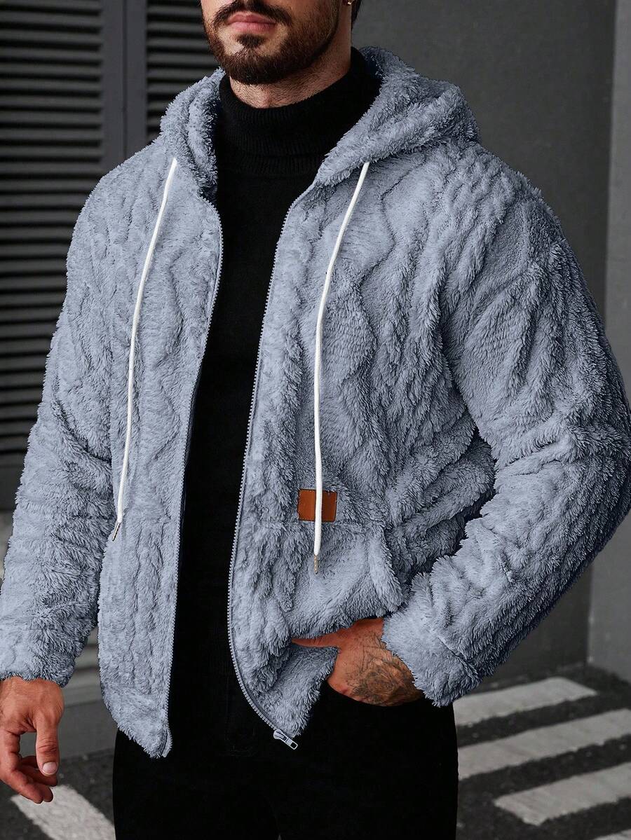 Manfinity CasualCool Áo khoác nỉ dài tay có mũ trùm đầu màu trơn tối giản dành cho nam, màu xám, có khóa kéo. - Màu xanh lam - Xem 1