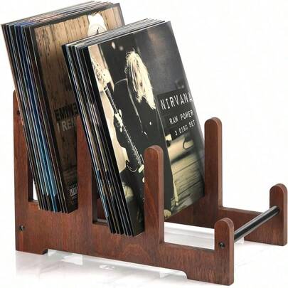 Cirelle 1pc Wooden Record Stand, Vinyl Record Storage, Can Hold 60 Vinyl Records Display Rack, Wooden Album Storage For Vinyl Records, Magazines, Files