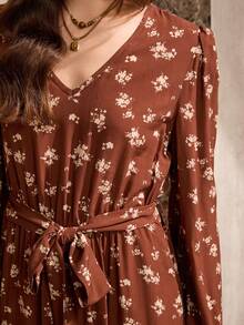 Wildy 美式休闲复古碎花长袖连衣裙，女士日常基本款穿搭，秋冬款 - 彩色 - 查看 6