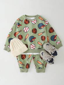 THE HAPPY LOOK 2件套男童卡通运动图案针织柔软圆领长袖套头卫衣和松紧腰裤 - 彩色 - 查看 8