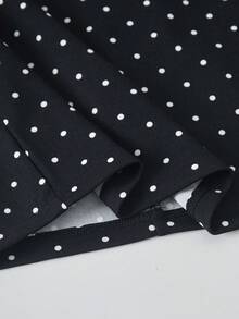 Váy dài tay ôm sát họa tiết chấm bi cổ điển tương phản dành cho bé gái tuổi teen - màu đen - Xem 4