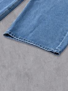 Manfinity Denimwave Herren einfarbige Jeans im täglichen Stil, schlichte blaue Cargo Jeans in weiter Passform mit Waschung, als Geschenk für Ehemann oder Freund - Blau - Übersicht 5