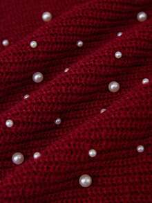 BELROSIE Beaded Lantern Sleeve Pullover Sweater - Red - View 6