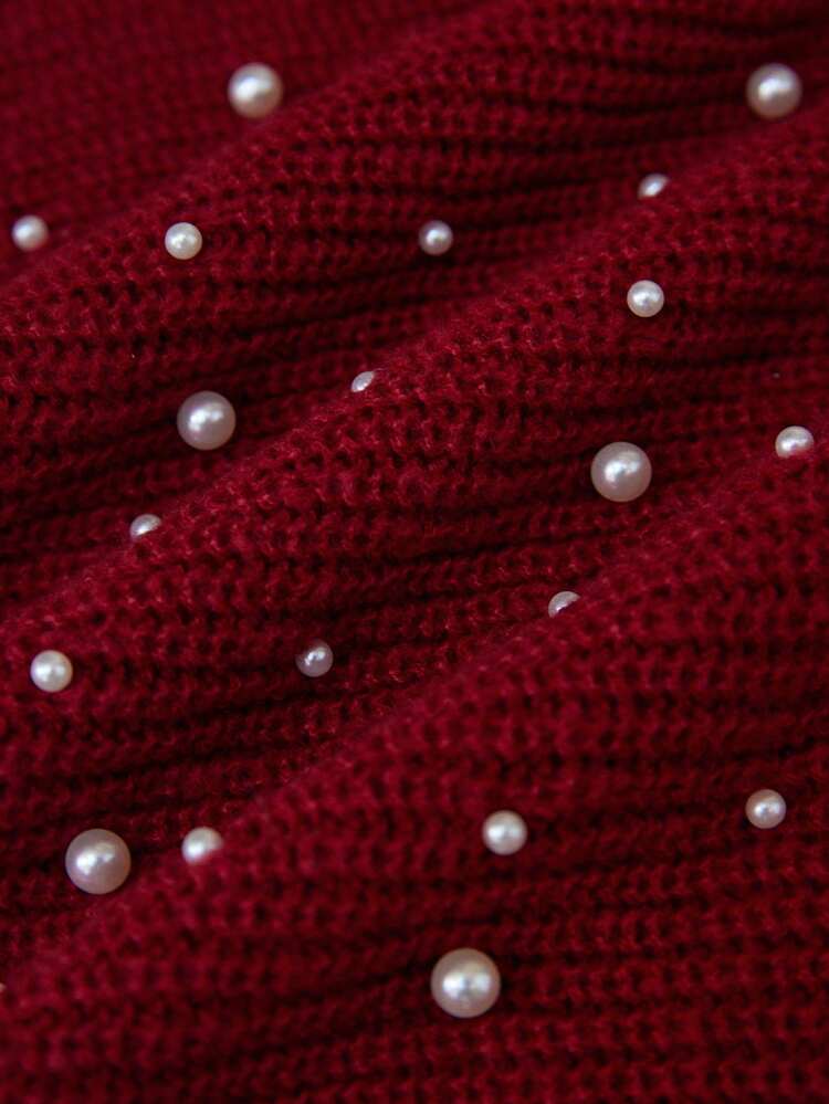 Aveloria Rosie Suéter de cuello redondo con mangas de linterna con cuentas - Rojo - Añade 6