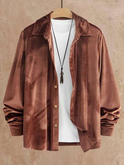 Manfinity NXTstreet 男士休闲百搭纯色丝绒衬衫，秋季红白配色，长袖上衣