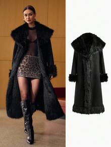 MOTF PREMIUM LONG SLEEVE LONG FAUX FUR COAT, AUTUMN/WINTER - Black - View 13