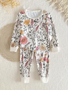 Baby Girl Snug Fit Soft Ribbed Floral Print Knit Top & Full Length Floral Print Leggings Set - Multicolor - View 9