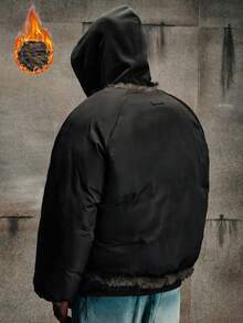 AXEPEAK 男士休闲羽绒服，单排扣插肩袖设计，秋冬季保暖 - 黑色 - 查看 2