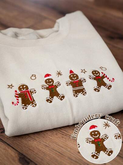 INAWLY Women's Plus-Size Sweatshirts/Christmas Gingerbread Man Prints/Embroidery Crafts, Embroidery Styles/Christmas Sweatshirts, Happy New Year Crew Neck Sweatshirts, New Year Gifts Christmas Tops/Family Portrait New Year Shirts/Christmas Party T-Shirts, Cute And Interesting Christmas Holiday Gifts/Women's Super Loose Casual Plus-Size Crew Neck Tops/Autumn And Winter