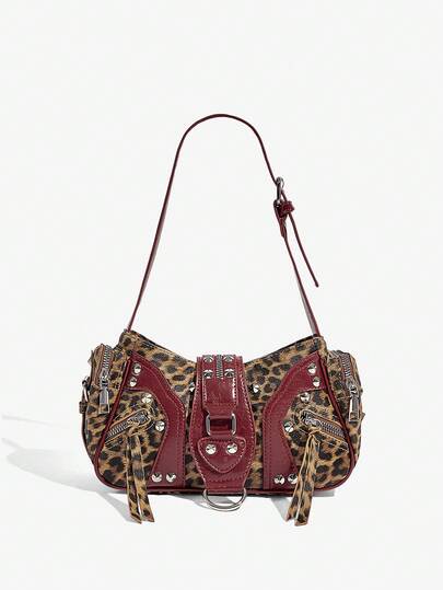 SHECARRY Ladies, Women Shoulder Bag, Hobo Bag, Fashionable, Personalized, Simple, Versatile, Street, Sweet And Cool Girls, Hot Girls, Y2k, Rivets, Biker Style, Punk, Teenagers