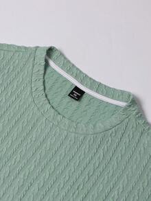 Manfinity CasualCool 男士休闲纯色纹理短袖T恤，夏季男士针织上衣针织衫男士休闲上衣男士时尚上衣 - 綠色 - 查看 7