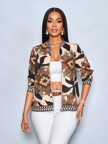 SOLERSUN Women's Autumn And Winter New Elegant Sexy Long-Sleeved Commuting Casual Retro Floral Jacket Halloween Christmas Coat Old Money Style - Brown - View 4