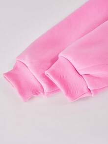 Sparklyn 1pc Girls Oversized Bright Pink Casual Hooded Zip-Up Sweatshirt & High Waist Fleece Jogger Pants Set, Suitable For Indoor/Outdoor, Sports, School, Street Wear, Spring/Autumn/Winter - Pink - View 6