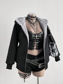 Sunspun 优雅仿毛皮拼接修身性感纯色外套 - 紫色 - 查看 6