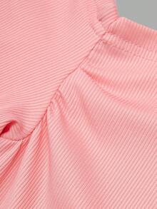 SHEIN Explorewe 2pcs/Set Tween GirlsOblique Shoulder Ribbed Fitted Long Sleeve Top + Straight Leg Pants Outfit - Dusty Pink - View 6