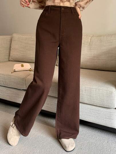 DAZY Women's Casual Loose Fit Washed Denim Wide Leg Jeans, Autumn