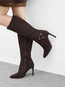 CUCCOO BIZCHIC High-Quality Brown Suede Buckle Commuter Ankle Boots, Pointed Toe Slim Heel Elegant Women's Boots, Fashionable Versatile New Tall Boots, Showcasing Feminine Charm And Elegant - Brown - View 4
