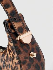 DareSee 迷你可爱豹纹单肩包，时尚高品质半月形手提包，轻巧时尚，音乐节礼物之选 - 棕色 - 查看 4