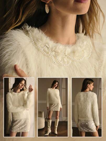 MOTF PREMIUM 贴花人造珍珠细节毛衣