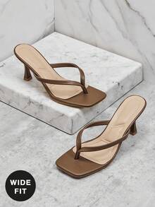 SHUZIA 宽楦女士舒适小猫跟方头仿麂皮人字拖凉鞋 - 橄欖綠 - 查看 6