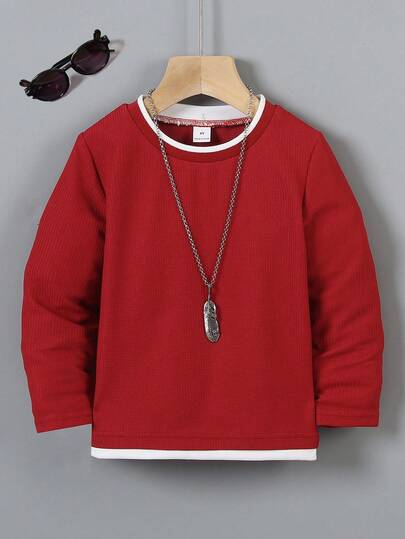 SHEIN 男童撞色T恤，舒适休闲时尚，百搭街头风、运动风、户外风、返校季皆宜