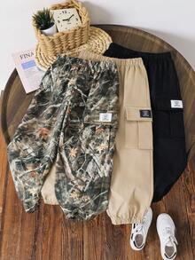 Bộ 3 quần dài dệt rộng rãi thoải mái có túi rút in họa tiết trơn dành cho bé trai, 3 kiểu dáng, thích hợp mặc đi làm, đi học, thường ngày, du lịch, thể thao, thu/đông - Nhiều màu - Xem 2