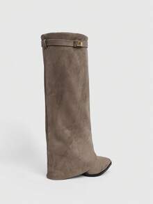 Daringsoles Giày bốt cao cổ mũi nhọn, đế dày, chất liệu da lộn, có tua rua, dáng ôm, dành cho nữ - Màu Xám nhạt - Xem 7