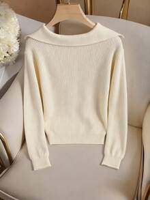 GlowEve Damski sweter casualowy w jednolitym kolorze, jesień/zima - Beżowy - Zobacz 2