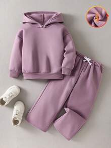 2件套少女休闲舒适圆领长袖上衣和裤子套装 - 淡紫色 - 查看 4