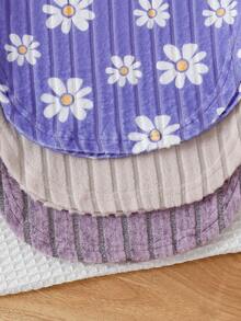 SHEIN Playful Pals 6件套可爱女童春秋季罗纹面料蝴蝶结印花/蝴蝶结满印/纯色玫红色长袖弧形下摆T恤和修身长裤休闲时尚套装 - 紫色 - 查看 3