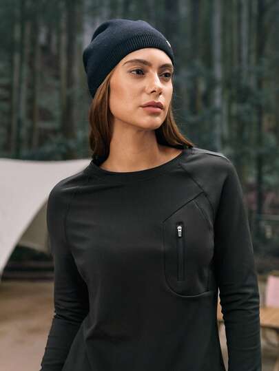 In My Nature Women's Round Neck Raglan Long Sleeve Zip Design Outdoor T-Shirt