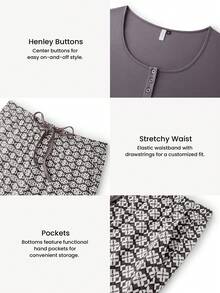 LUVLETTE Autumn And Winter Women Plus Purple Soft Cotton Basic Long T-Shirt & Patterned Pants Loungewear Pajama Set For Women Pants With Pockets Lingerie As Outerwear Lounge Sets Fall Pajamas - Black and White - View 4