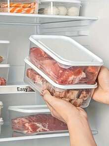 4个带盖冰箱食品储存盒，可堆叠密封保鲜盒，适用于厨房肉类、水果和蔬菜的保鲜 - 彩色 - 查看 4