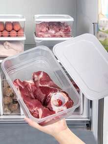 4个带盖冰箱食品储存盒，可堆叠密封保鲜盒，适用于厨房肉类、水果和蔬菜的保鲜 - 彩色 - 查看 3