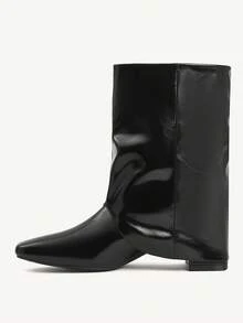 CUCCOO CHICEST Women's Autumn/Winter New Arrival Metal Bow Square Toe Block Heel Elegant Sweet Commute Casual Fashion Personalized Comfortable Black Faux Leather Patent Leather Ankle Boots, Suitable For Afternoon Tea, Date, Fashion Party, Workplace, Collegiate, Streetwear,, Basic Versatile, Christmas, Thanksgiving, New Year - Black - View 10