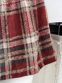 Elamini Váy ngắn kẻ caro chải kiểu cổ điển thời sinh viên - Đỏ - Xem 5