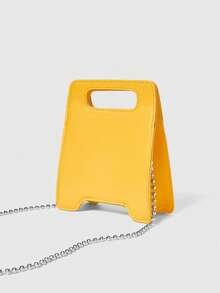 ROMWE Street Life New Cartoon Warning Sign Handbag, Chain Letter Bag, Cosmetic Bag, Accessory Bag, Fashion Casual Minimalist Street Shoulder Crossbody Bag, Fashionable Butter Yellow Bag For Women