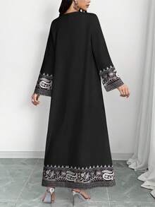SHEIN Najma 女士佩斯利印花V领长袖优雅阿拉伯风格连衣裙，适合春秋季穿着 - 彩色 - 查看 2