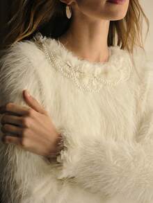 MOTF PREMIUM APPLIQUES FAUX PEARL DETAIL SWEATER - Apricot - View 7