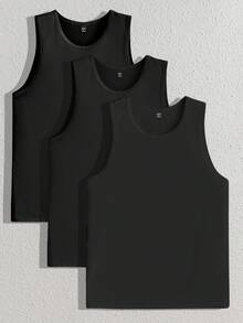 Manfinity BRENVOR 3 件套男士休闲无袖纯色针织背心，适合日常穿着