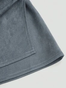 Sweetra 加大码褶皱不对称拉链装饰仿麂皮短裙，简约通勤风格，秋冬 - 霧霾藍 - 查看 5