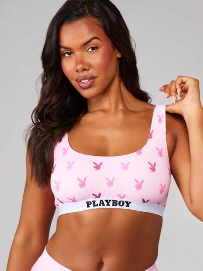 Missguided x Playboy Brassière à encolure bénitier avec imprimé lapin sur tout le vêtement de marque