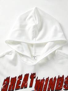 SHEIN 2件套青少年男童宽松印花连帽衫和运动裤套装，休闲学院风，舒适百搭，面料柔软，适合日常穿着、上学、旅行、户外活动 - 黑色 - 查看 4