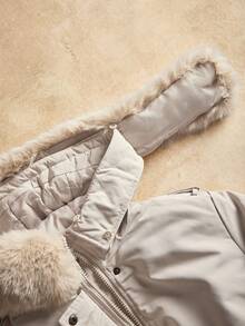 Anewsta Abrigo parka grueso y largo con cuello de piel sintética esponjosa, forro acolchado, cordón ajustable en la cintura, ropa de exterior para mujer