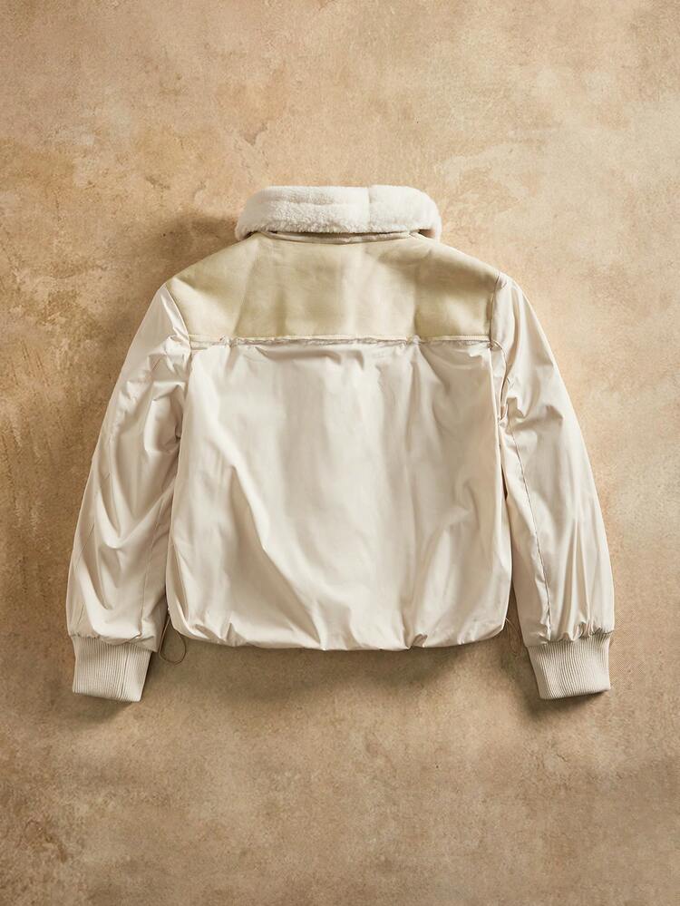 Thickened Short Loose Lamb Wool Patchwork Oversized Collar Women Jacket